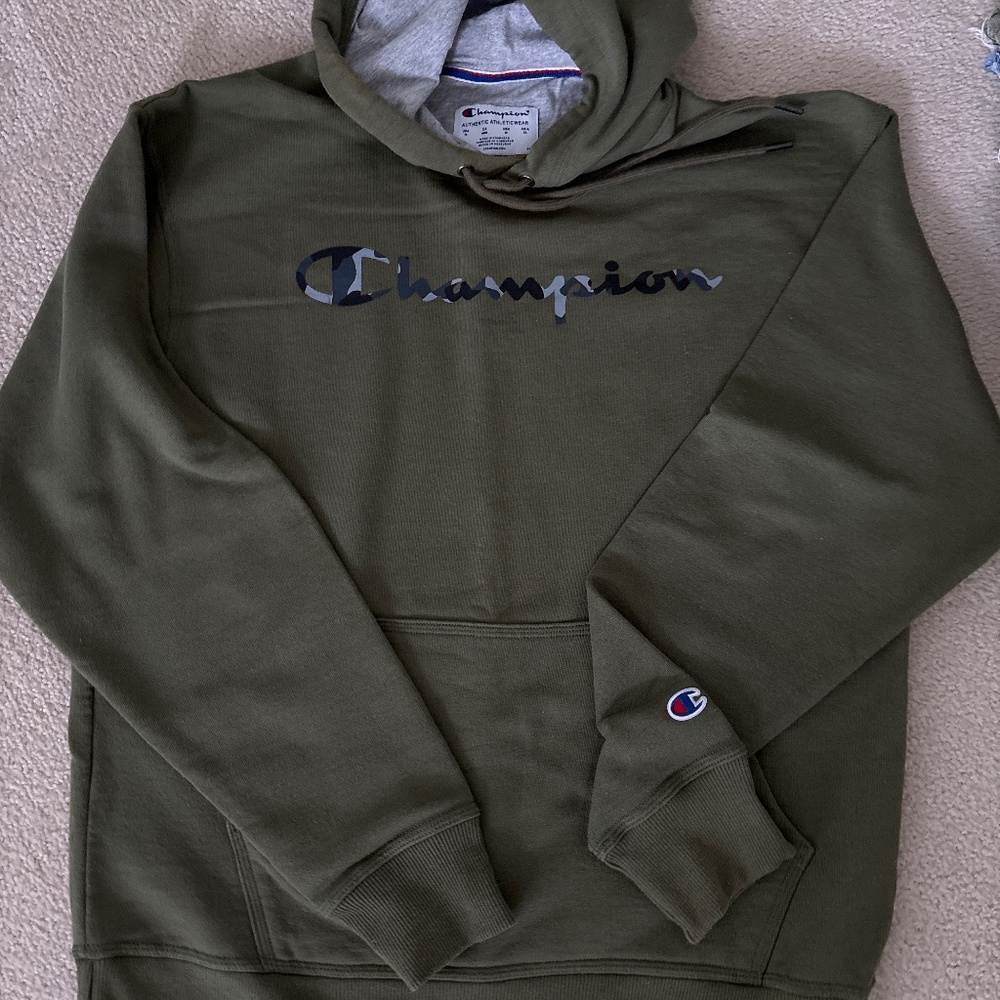 Champion olive green hooded sweatshirt size M
